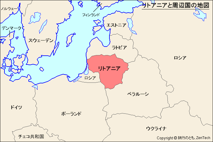 リトアニアと周辺国の地図