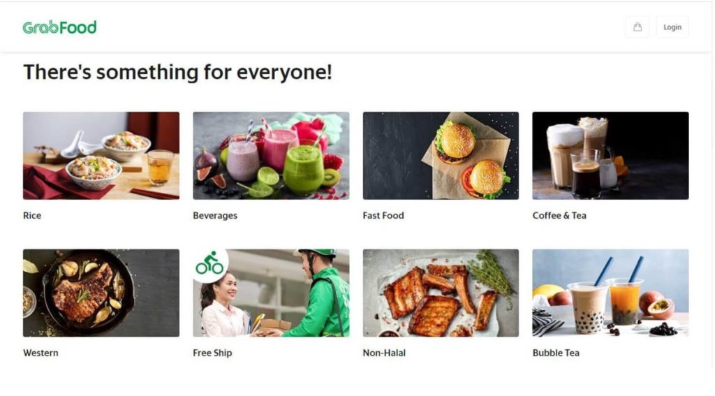 マレーシアのフードデリバリーサービス「GrabFood」の公式ホームページのホーム画面